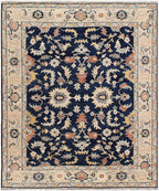 9x12 Hand-Knotted Navy & Cream Wool Rug | Traditional Oushak-Inspired Area Rug