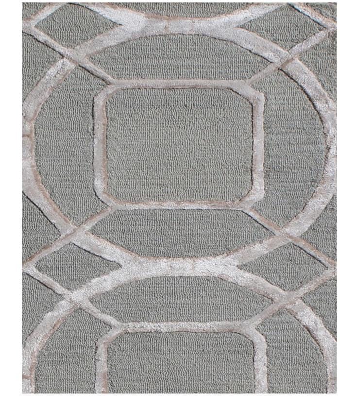 Hand Tufted 5X8, 8X11 Silver, Charcoal & Green wool and viscose  geometric pattern modern rug for living room, bedroom and dining room