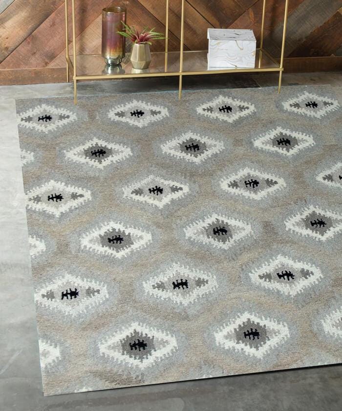 Hand Tufted 5X8 & 8X11 Natural Wool Geometric pattern rug for living room