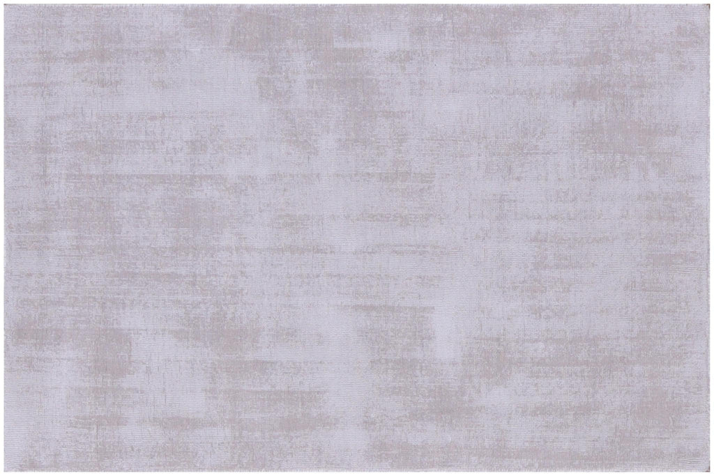 Modern Distressed Silver Handloom Rug | Wool & Bamboo Silk Blend