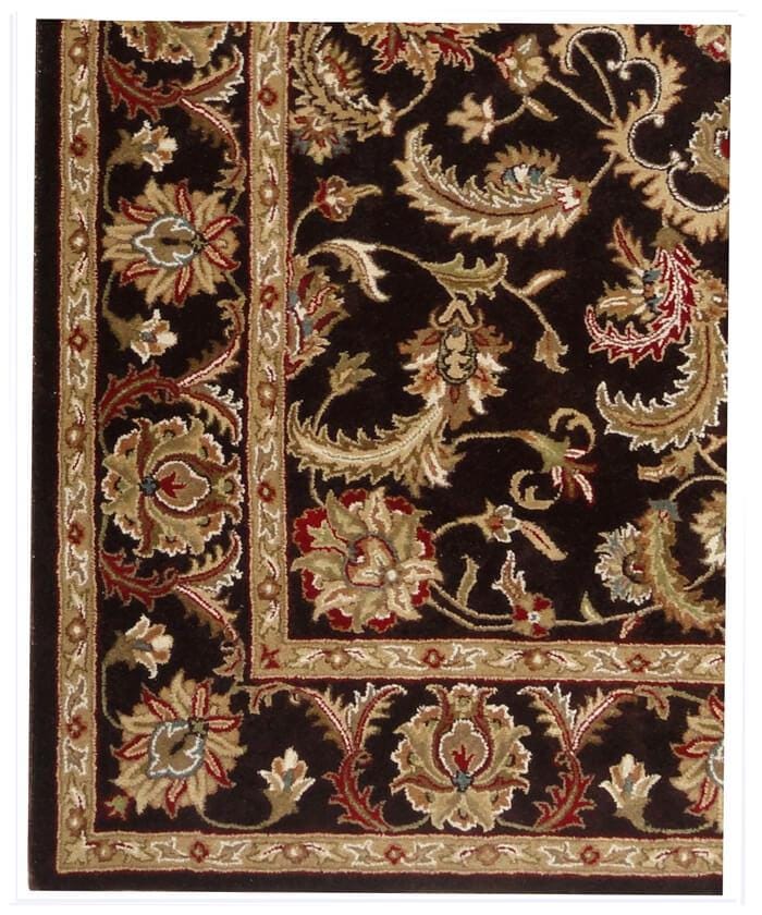 8x11 ft Hand-Tufted Wool Area Rug - Traditional Espresso & Sage Floral