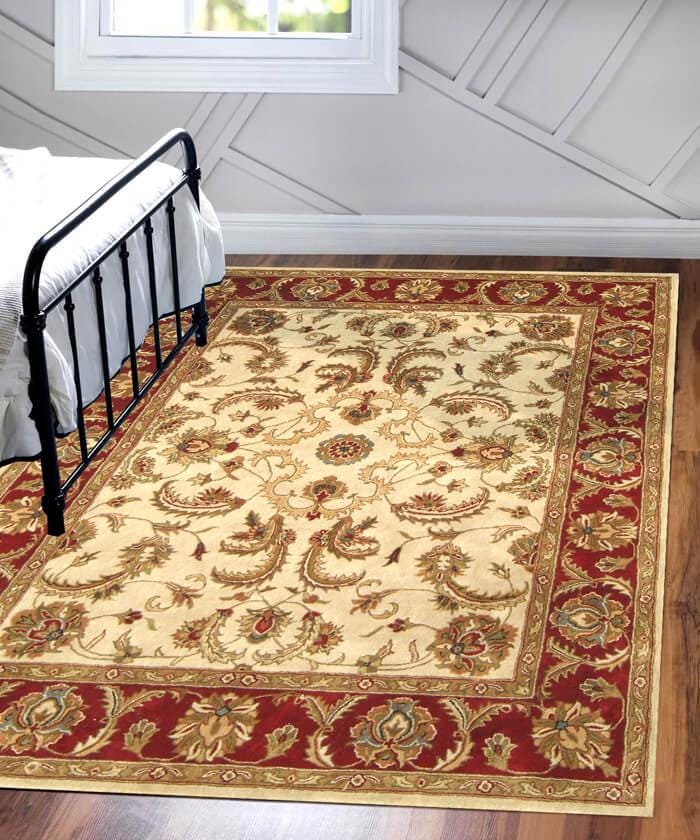 8x11  Red & Cream Oriental Hand Tufted Wool Rug