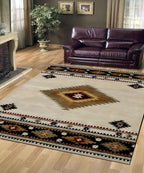 Hand Tufted 5X8 and 8X11 Ivory Black Wool Tribal pattern rug for living room, bedroom and dining room