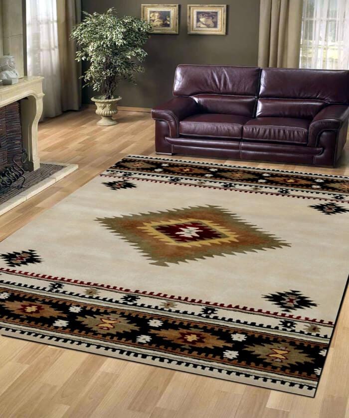 Hand Tufted 5X8 and 8X11 Ivory Black Wool Tribal pattern rug for living room, bedroom and dining room