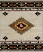 Hand Tufted 5X8 and 8X11 Ivory Black Wool Tribal pattern rug for living room, bedroom and dining room