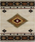Hand Tufted 5X8 and 8X11 Ivory Black Wool Tribal pattern rug for living room, bedroom and dining room
