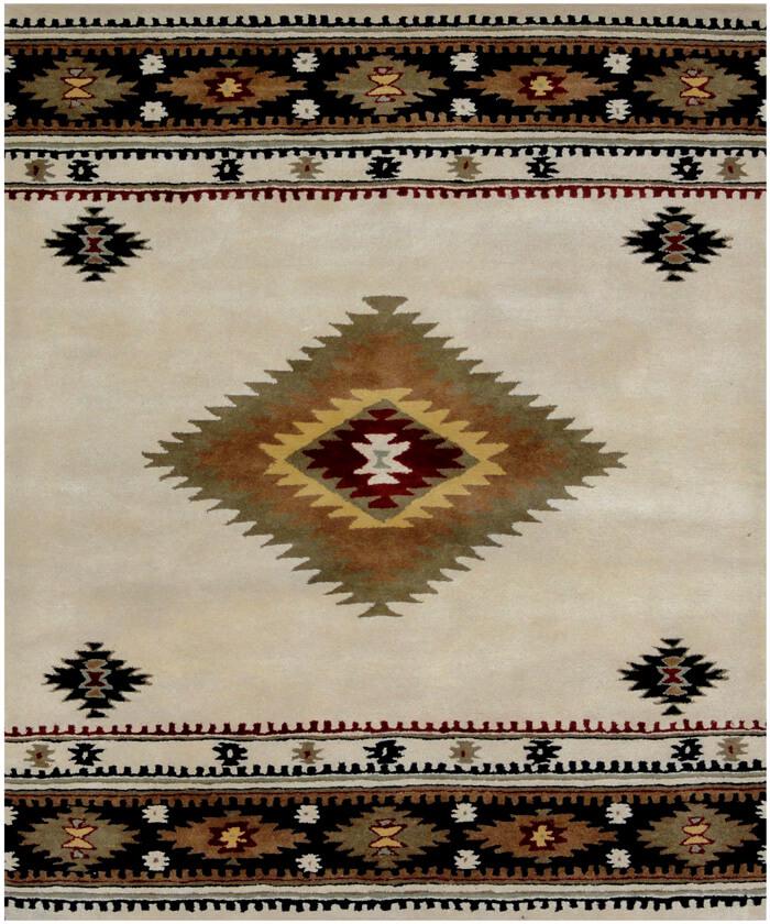 Hand Tufted 5X8 and 8X11 Ivory Black Wool Tribal pattern rug for living room, bedroom and dining room