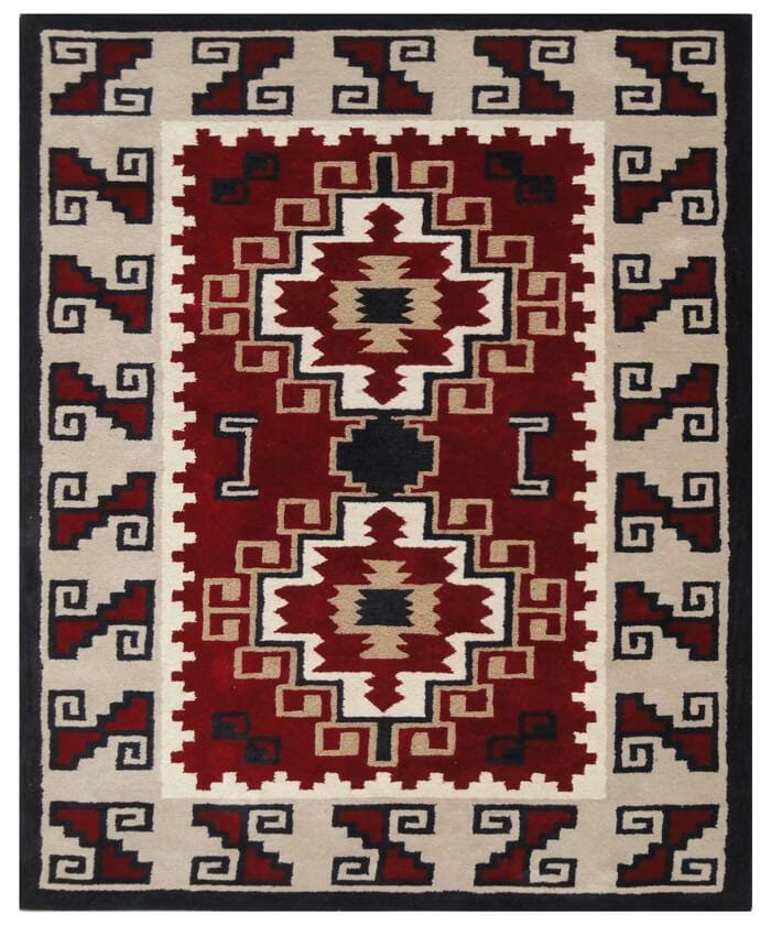 Hand Tufted 5X8 and 8X11 Red Beige Wool Pile Navajo rug for living room