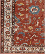 Hand-Knotted Oushak Wool Rug – Terracotta & Slate Blue Oriental Decor
