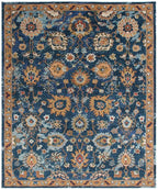 10x14 ft Hand-Knotted Indigo & Ochre Floral Wool Rug - 8x10 ft, 9x12 ft Modern Oushak Style