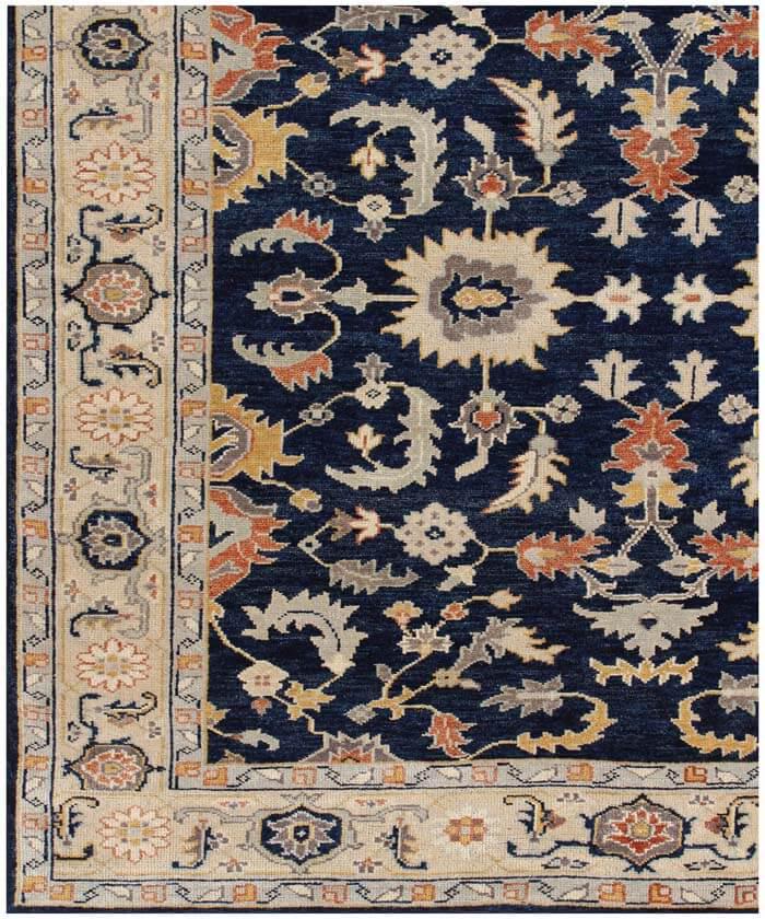 9x12 Hand-Knotted Navy & Cream Wool Rug | Traditional Oushak-Inspired Area Rug
