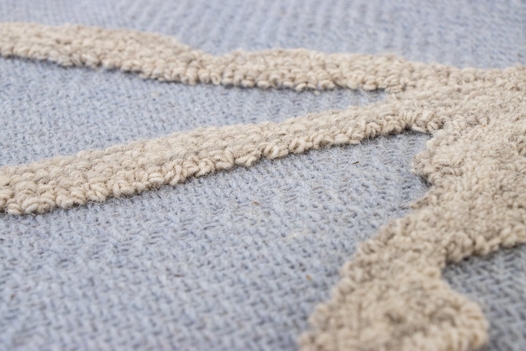 Hand Tufted 5X8  8X10  Blue Beige  wool  geometric modern rug for living room, bedroom and dining room
