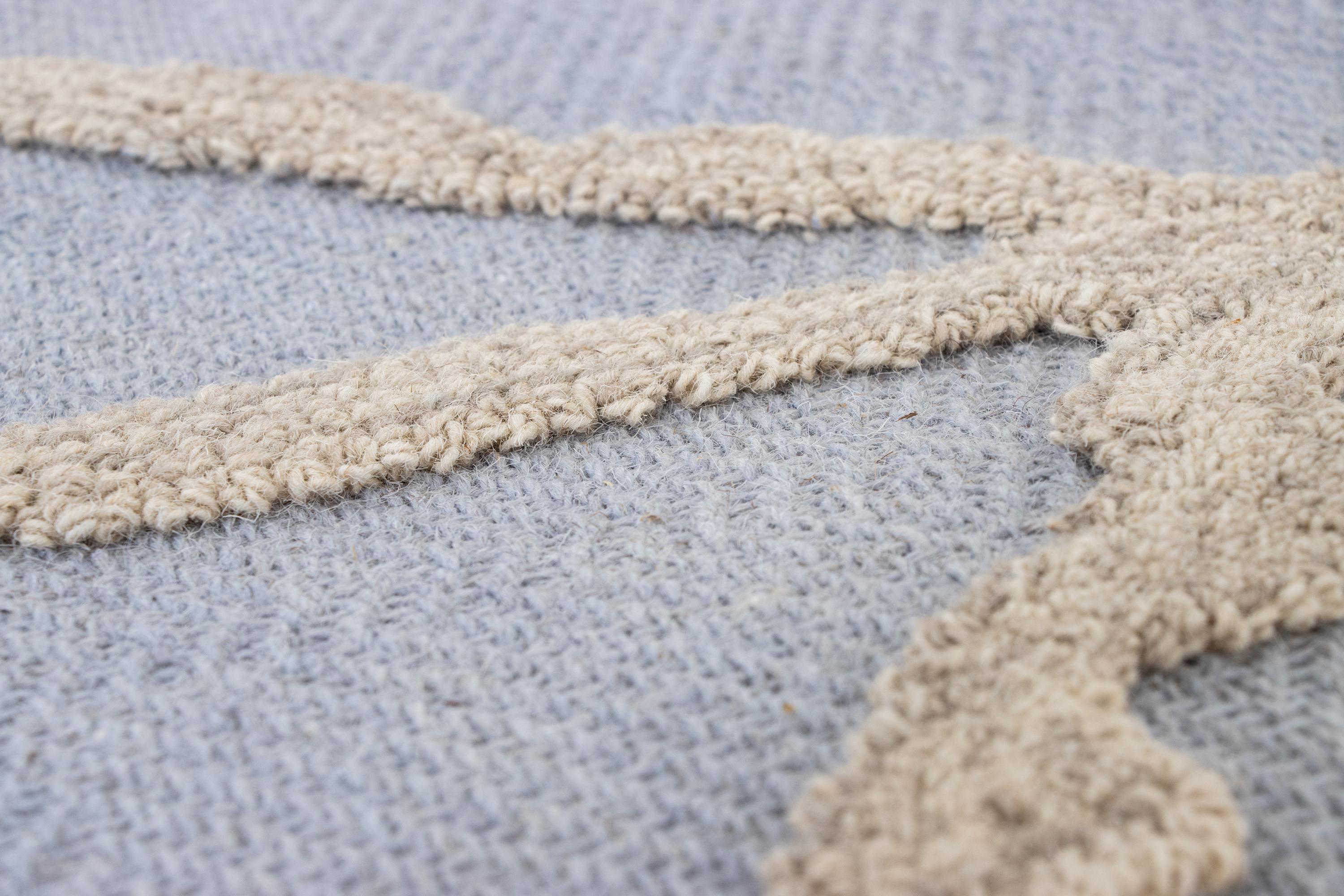 No tariff Hand Tufted 5X8  8X10  Blue Beige  wool  geometric modern rug for living room, bedroom and dining room