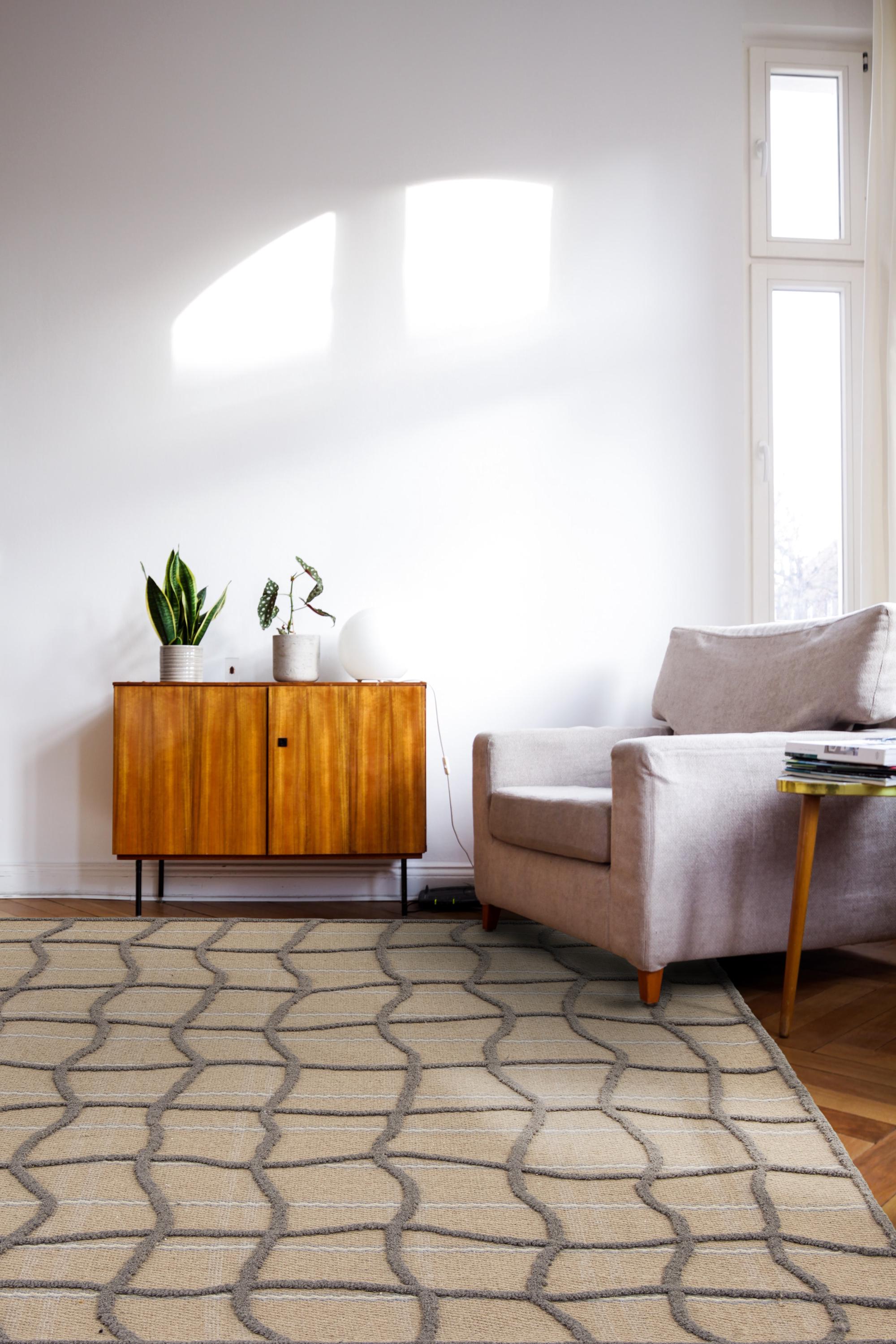 Hand Tufted 5X8  8X10 Brown Grey  wool  geometric modern rug for living room, bedroom and dining room