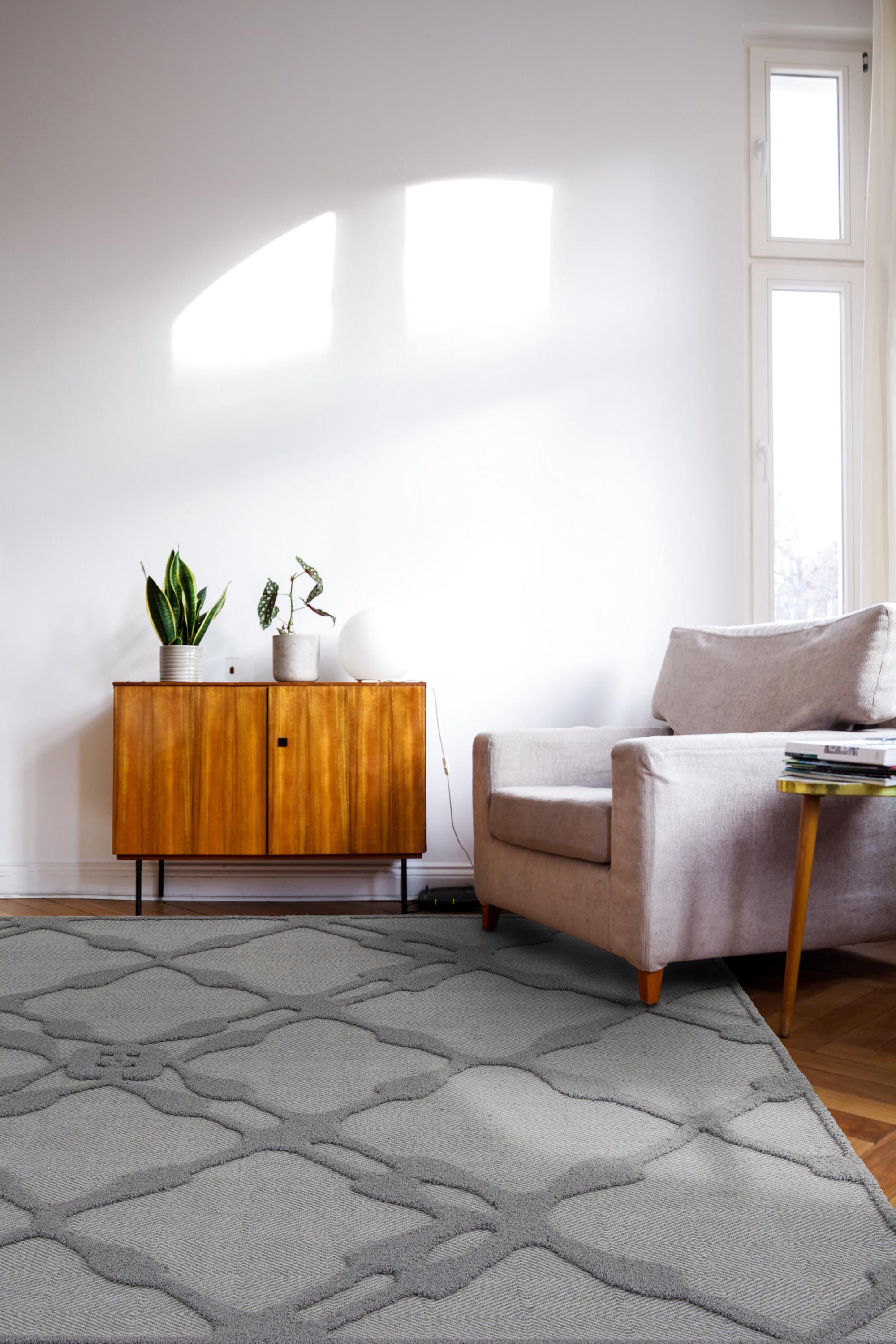 No tariff Hand Tufted 5X8  8X10 Grey Grey  wool  geometric modern rug with high low texture,  for living room, bedroom and dining room