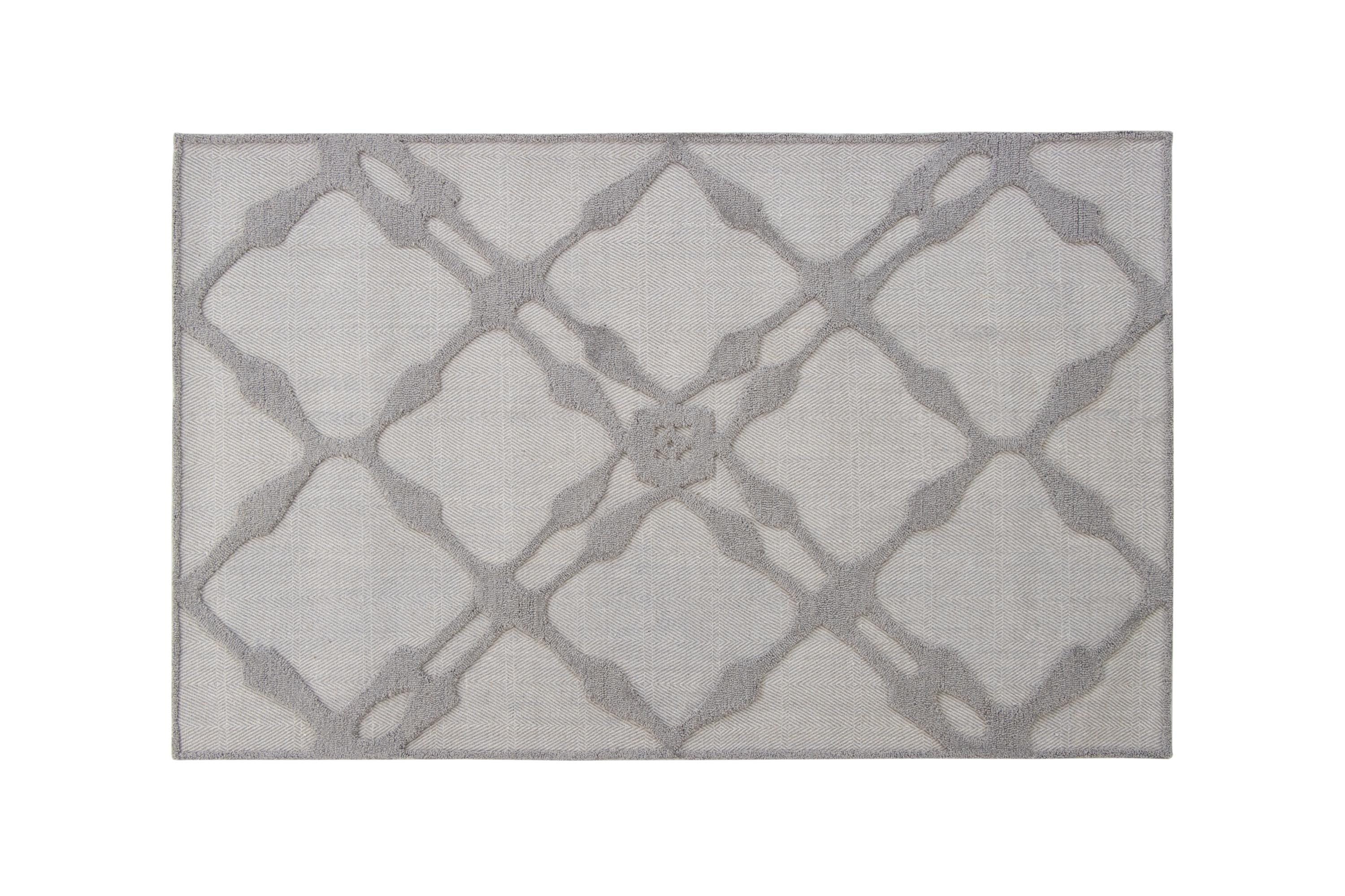 No tariff Hand Tufted 5X8  8X10 Grey Grey  wool  geometric modern rug with high low texture,  for living room, bedroom and dining room