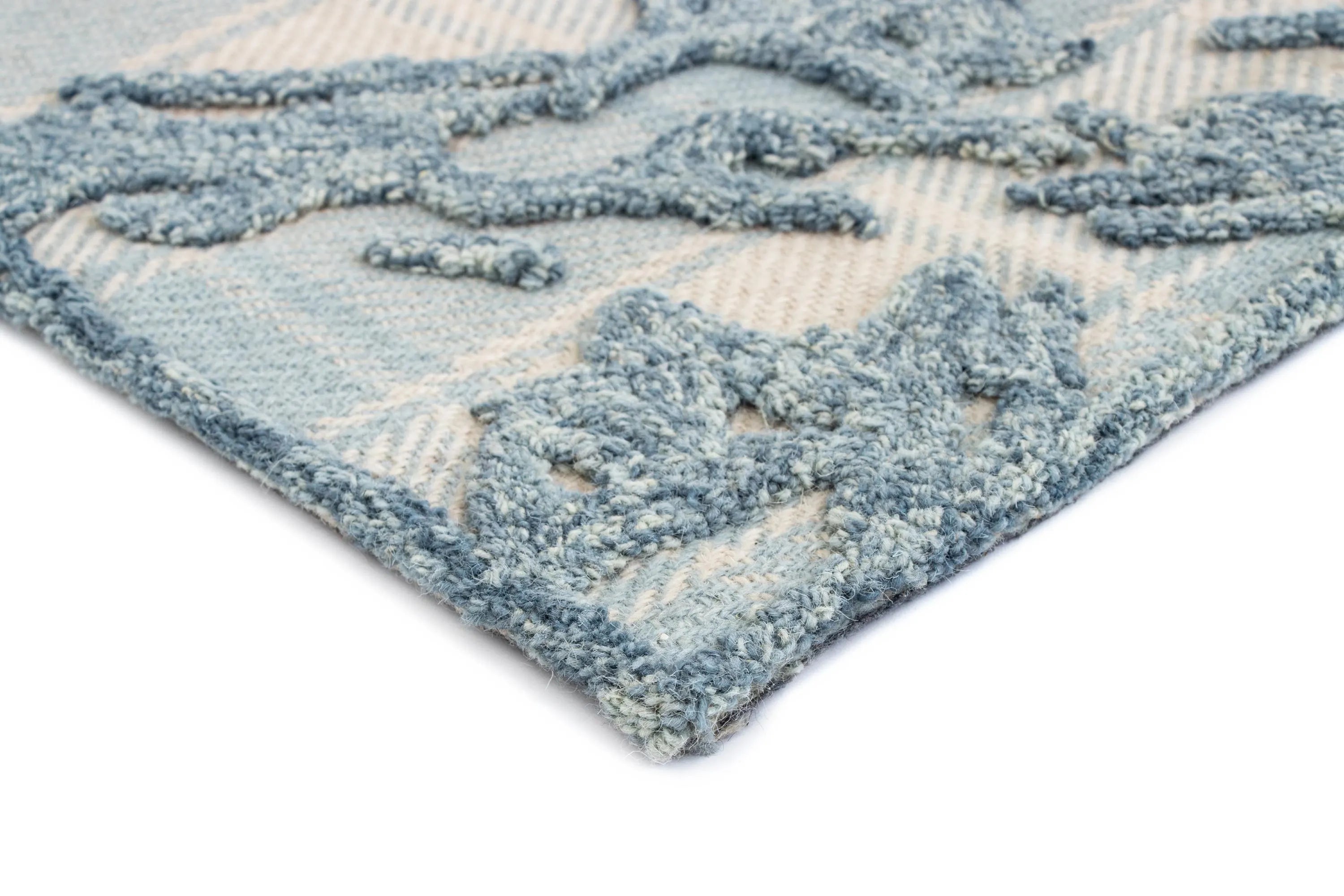 Coastal Gingham Hand-Tufted Rug | Blue & Cream High Low Textured Plaid Area Rug