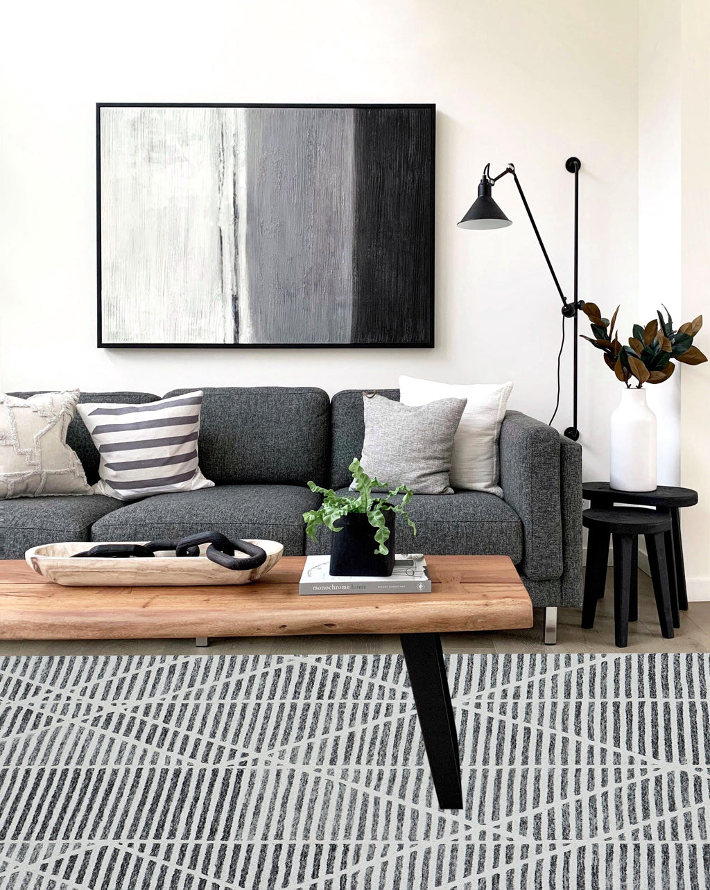 Modern Geometric Hand-Tufted Wool Rug | Abstract Striped Area Rug for Living Room & Bedroom