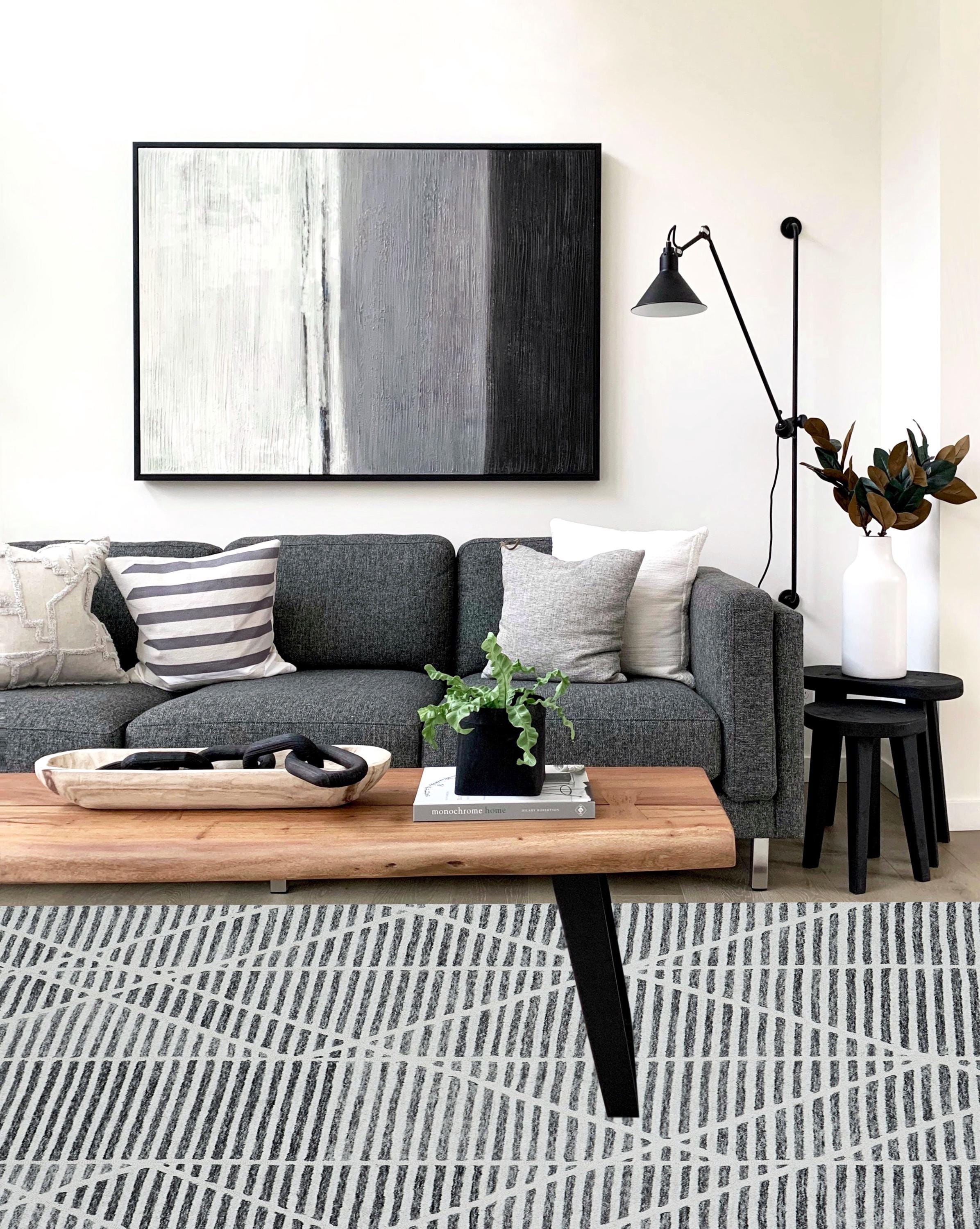 Modern Geometric Hand-Tufted Wool Rug | Abstract Striped Area Rug for Living Room & Bedroom