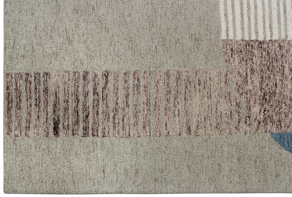 Abstract Geometric Hand-Tufted Wool Rug – Earthy Blue & Terracotta