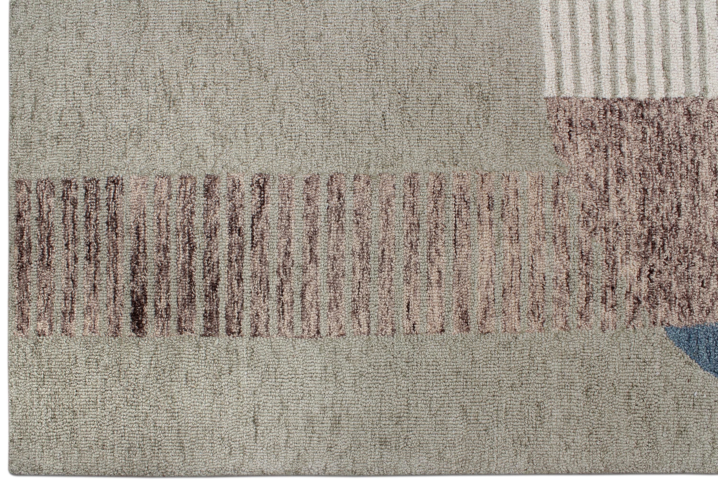 Abstract Geometric Hand-Tufted Wool Rug – Earthy Blue & Terracotta