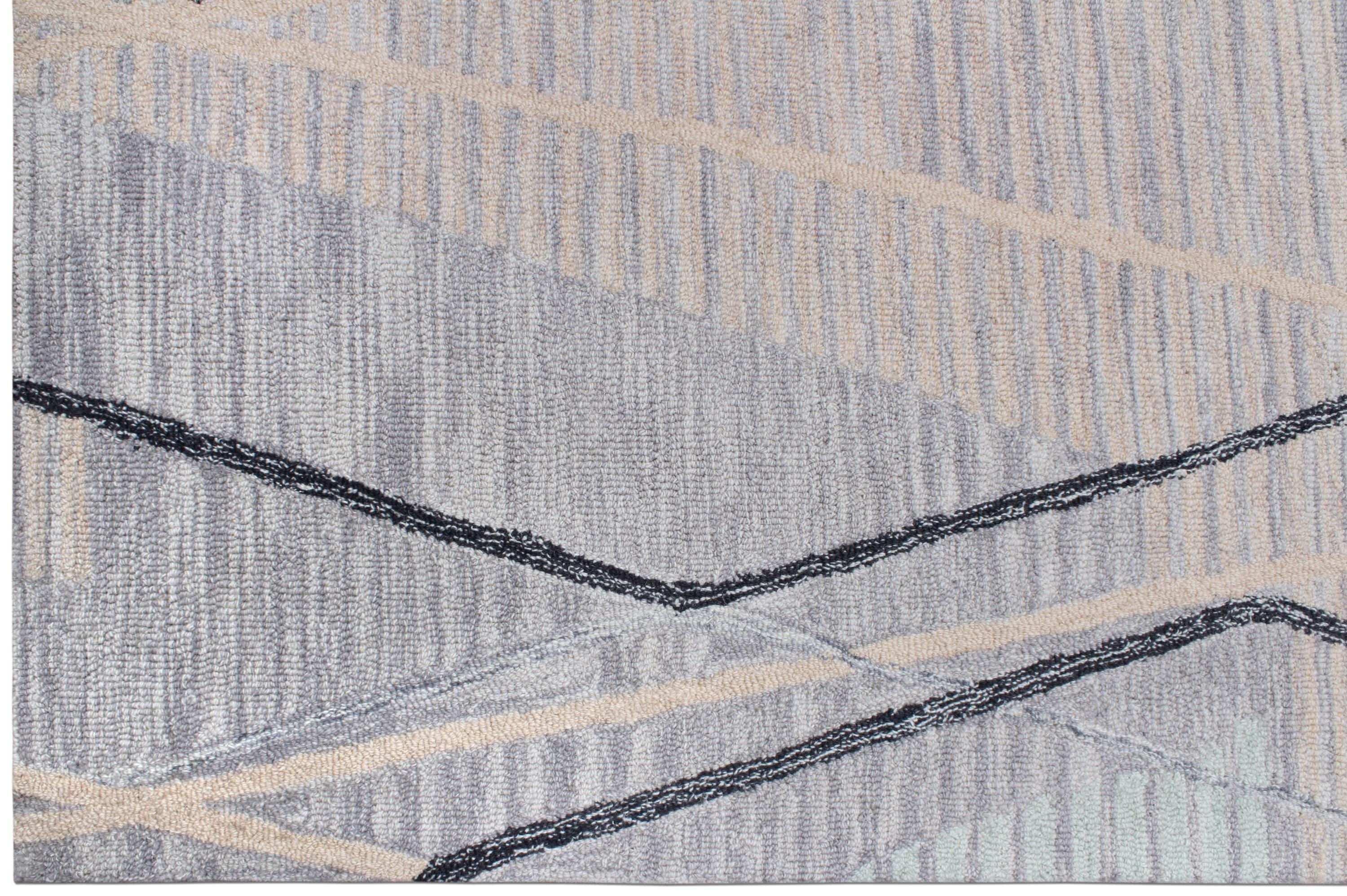 Hand Tufted 5X8, 8X10 and 9X12 ft Charcoal Green wool  geometric modern handmade rug for living room