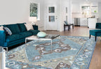 5x8 ft Serene Heritage Hand-Tufted Wool Rug | 8x10 ft Dusty Blue & Sage Medallion