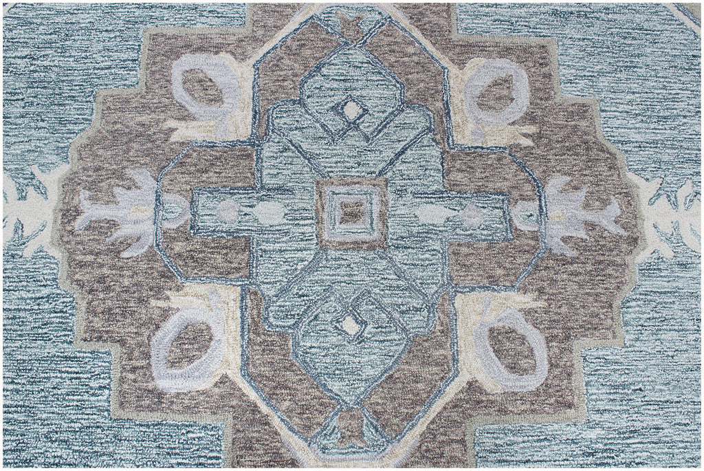 5x8 ft Serene Heritage Hand-Tufted Wool Rug | 8x10 ft Dusty Blue & Sage Medallion