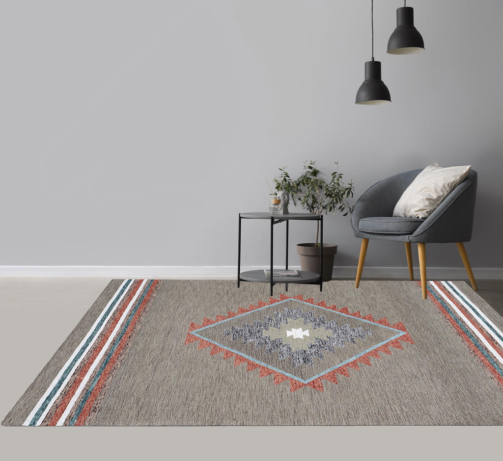 Hand Tufted 5X8  8X10  Brown Rust wool Geometric handmade rug for living room, bedroom and dining room