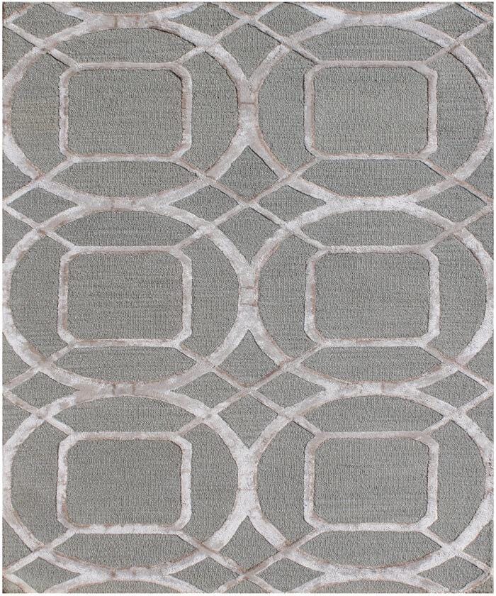 Hand Tufted 5X8, 8X11 Silver, Charcoal & Green wool and viscose  geometric pattern modern rug for living room, bedroom and dining room