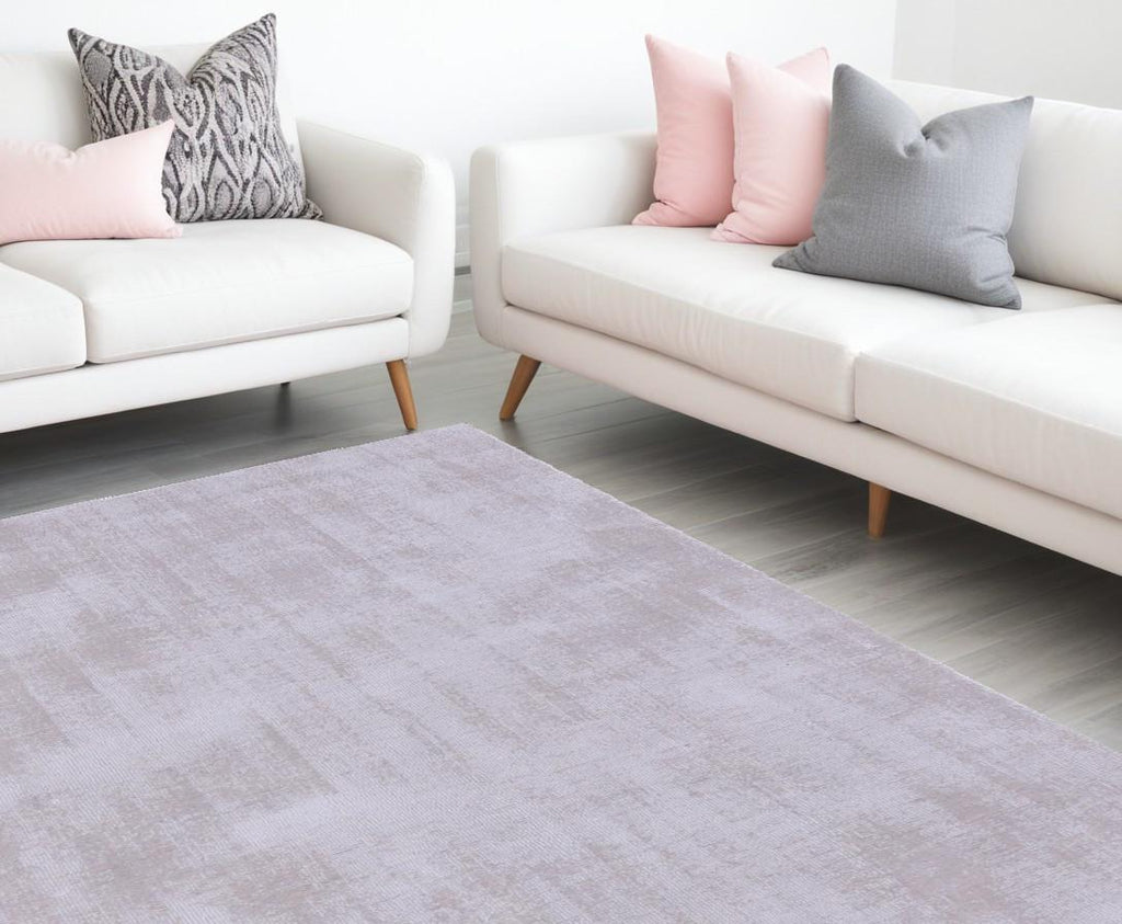 Modern Distressed Silver Handloom Rug | Wool & Bamboo Silk Blend