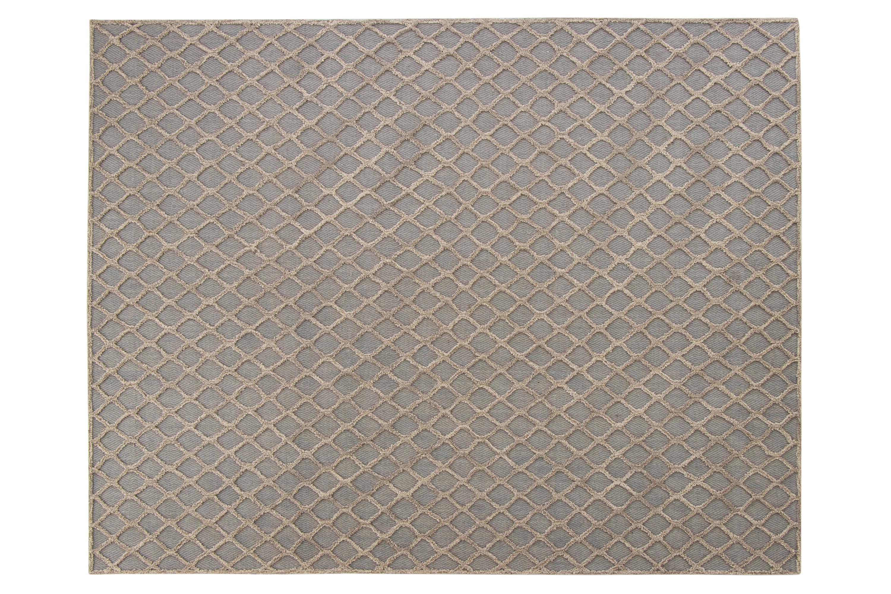 Hand Tufted 5X8  8X10  Tan Grey  wool  geometric modern rug for living room, bedroom and dining room
