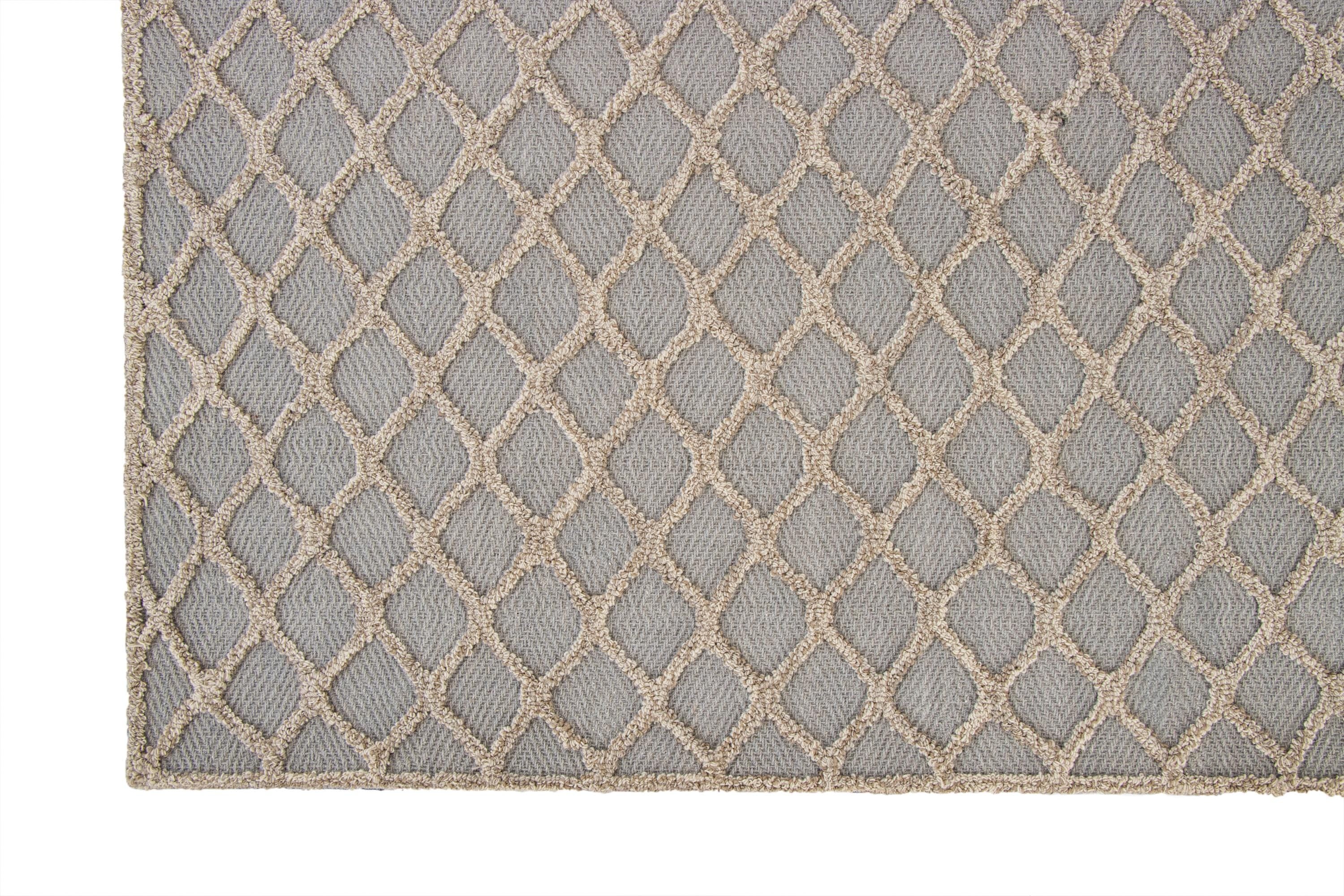 Hand Tufted 5X8  8X10  Tan Grey  wool  geometric modern rug for living room, bedroom and dining room