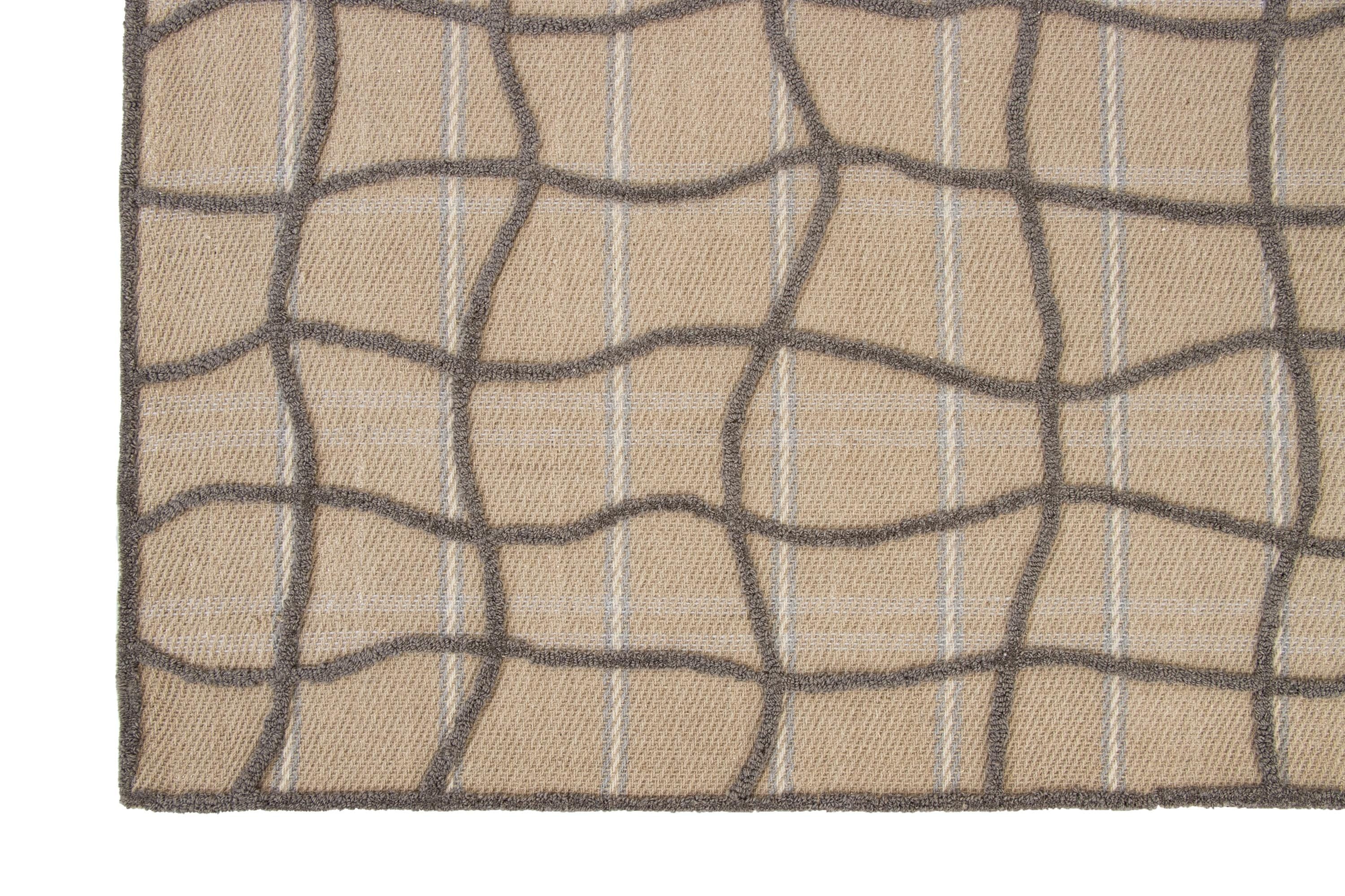 Hand Tufted 5X8  8X10 Brown Grey  wool  geometric modern rug for living room, bedroom and dining room