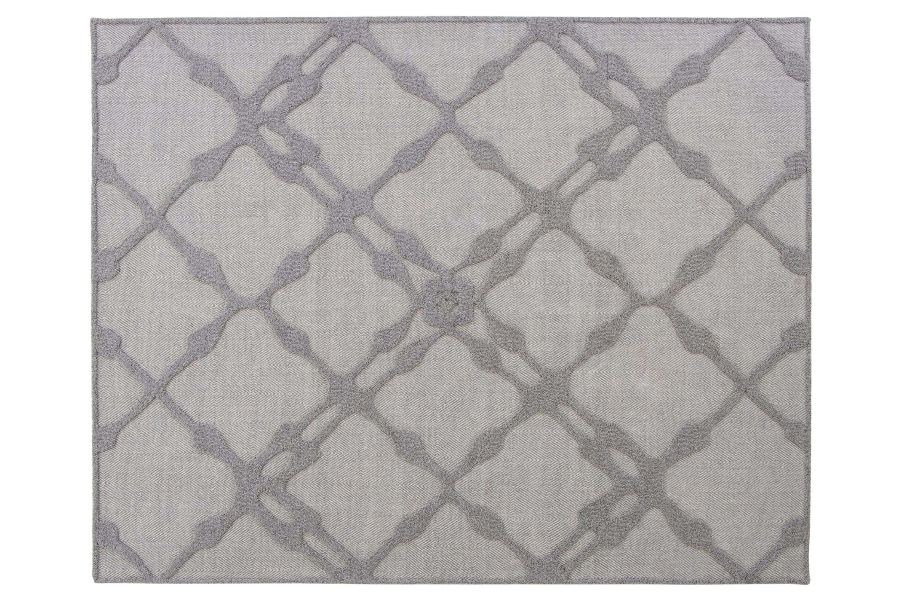 No tariff Hand Tufted 5X8  8X10 Grey Grey  wool  geometric modern rug with high low texture,  for living room, bedroom and dining room