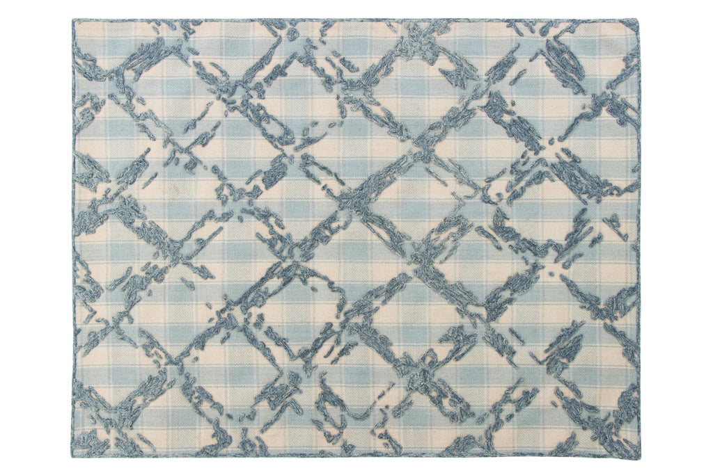Coastal Gingham Hand-Tufted Rug | Blue & Cream High Low Textured Plaid Area Rug