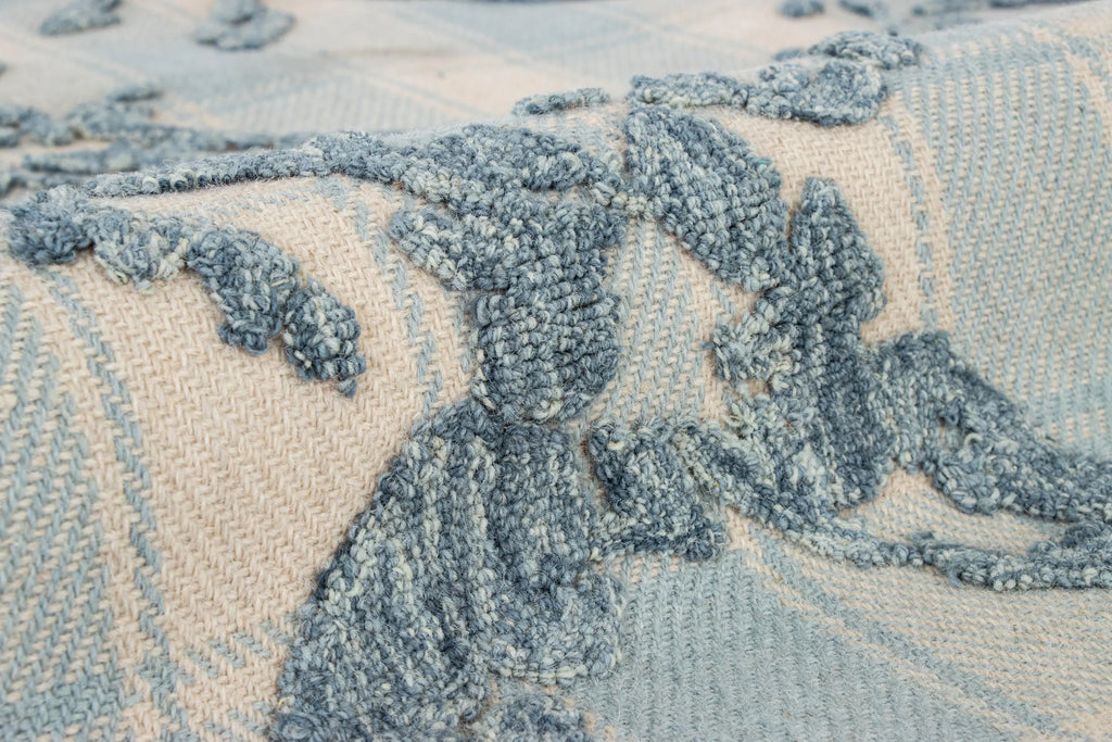Coastal Gingham Hand-Tufted Rug | Blue & Cream High Low Textured Plaid Area Rug