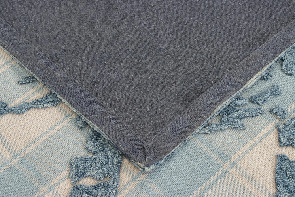 Coastal Gingham Hand-Tufted Rug | Blue & Cream High Low Textured Plaid Area Rug