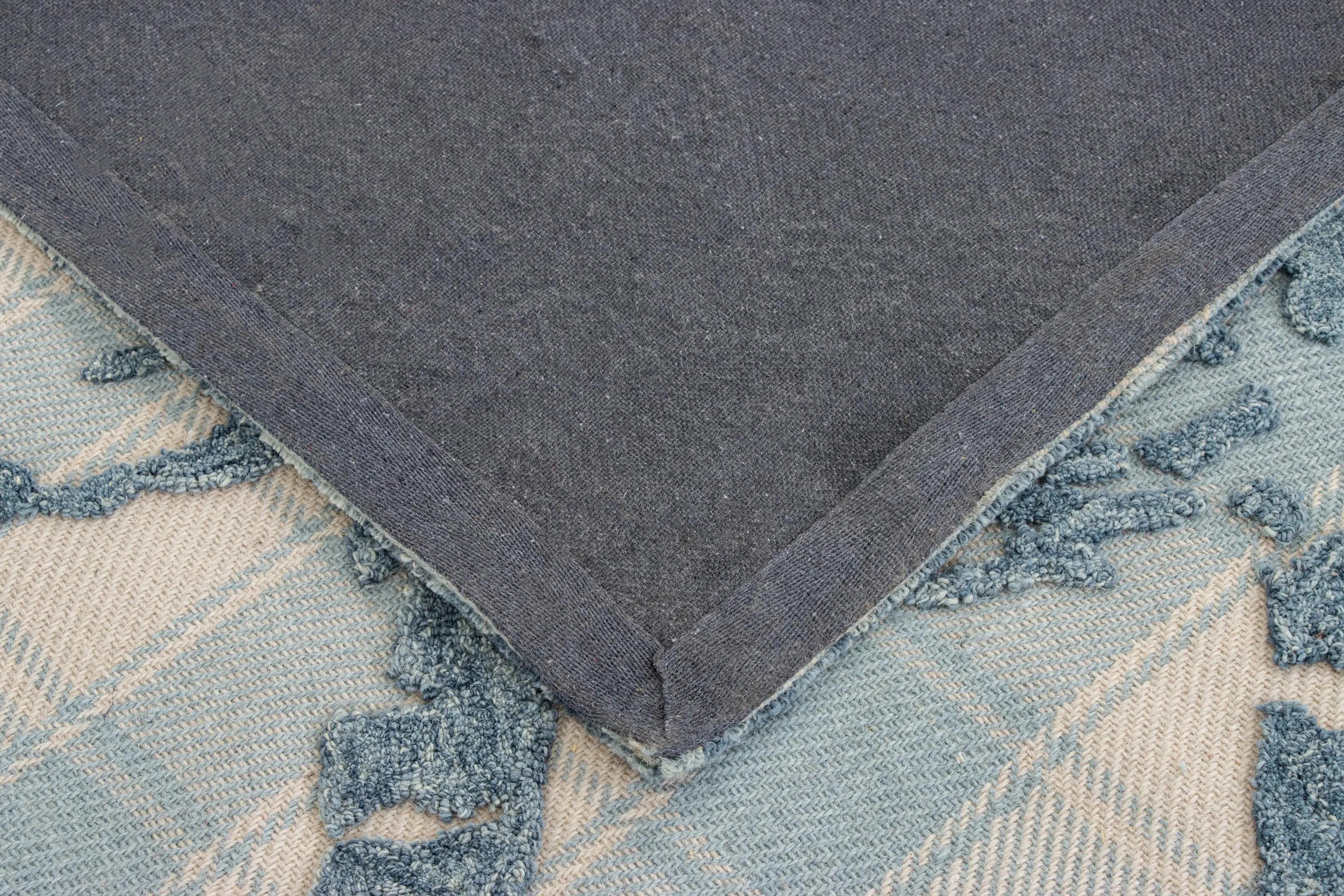 Coastal Gingham Hand-Tufted Rug | Blue & Cream High Low Textured Plaid Area Rug