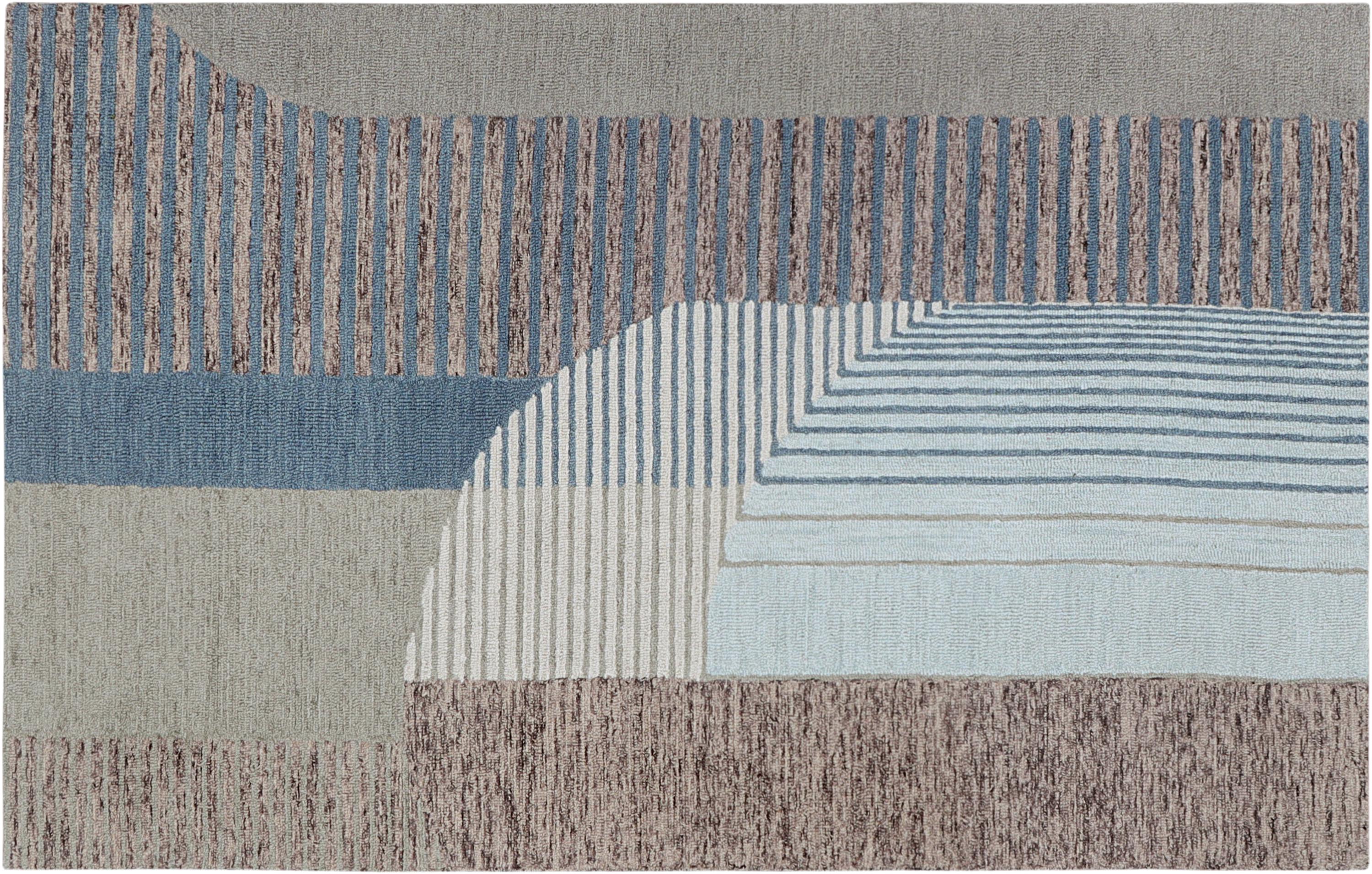 Abstract Geometric Hand-Tufted Wool Rug – Earthy Blue & Terracotta