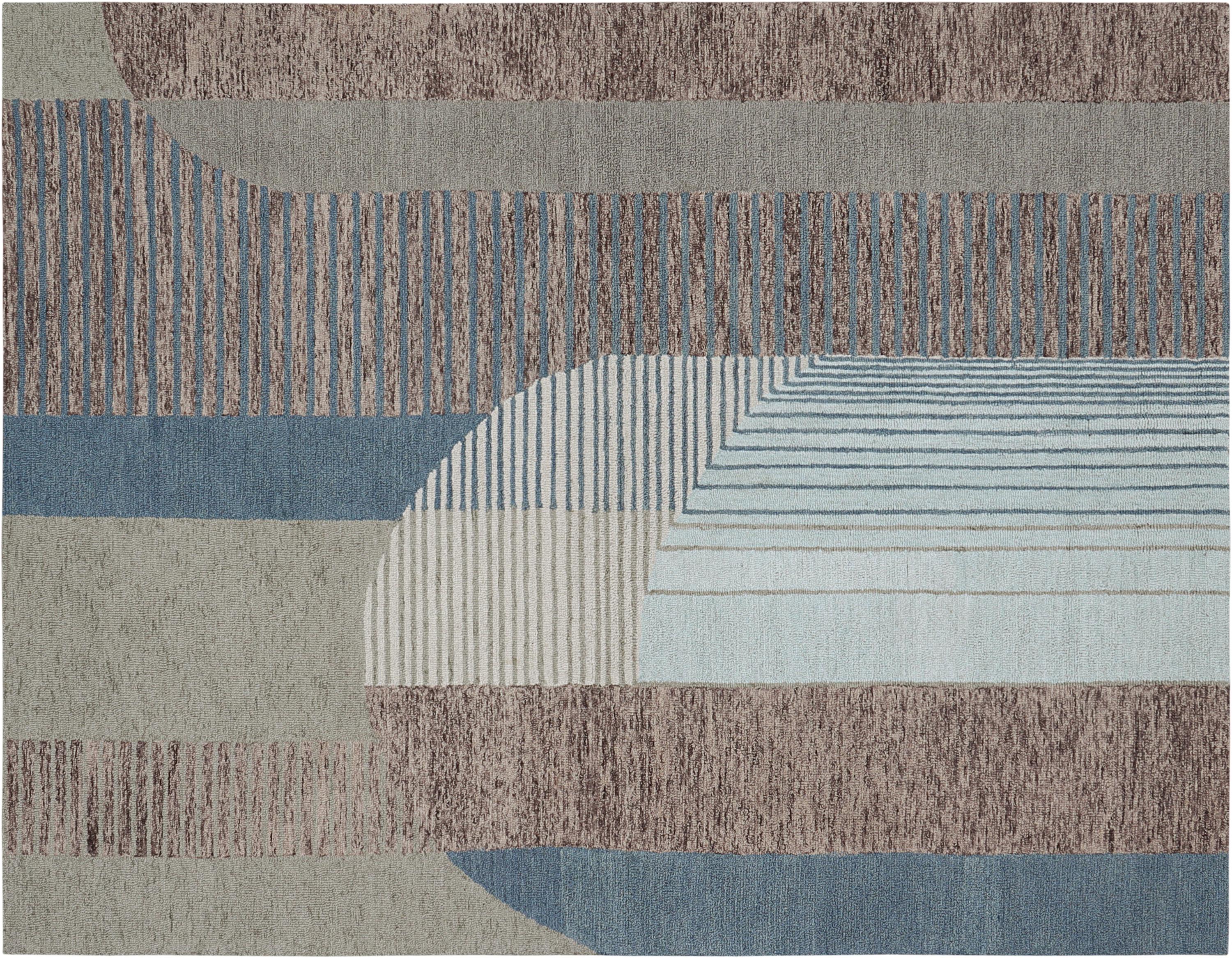 Abstract Geometric Hand-Tufted Wool Rug – Earthy Blue & Terracotta