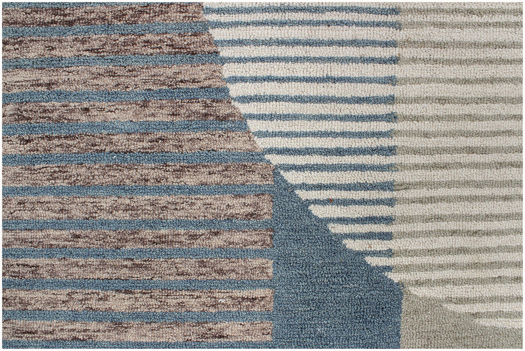 Abstract Geometric Hand-Tufted Wool Rug – Earthy Blue & Terracotta