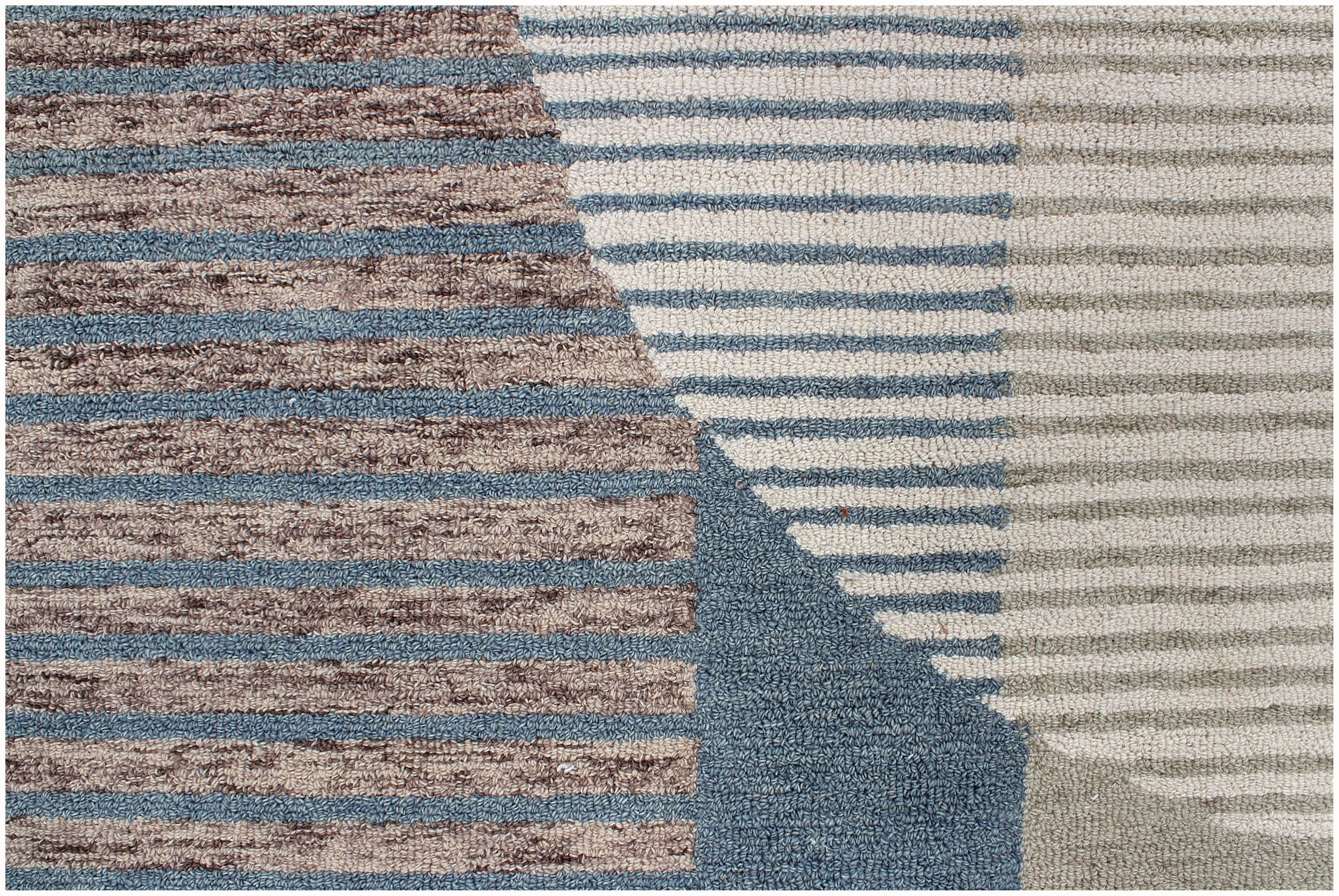 Abstract Geometric Hand-Tufted Wool Rug – Earthy Blue & Terracotta