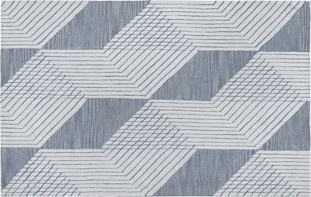 Modern Geometric Hand-Tufted Area Rug – Blue & Ivory Wool Blend Rug for Living Room