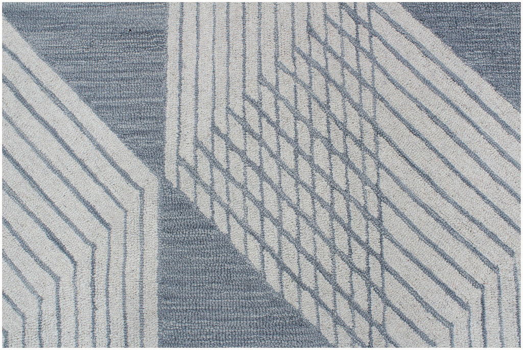 Modern Geometric Hand-Tufted Area Rug – Blue & Ivory Wool Blend Rug for Living Room