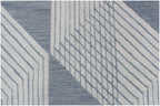 Modern Geometric Hand-Tufted Area Rug – Blue & Ivory Wool Blend Rug for Living Room