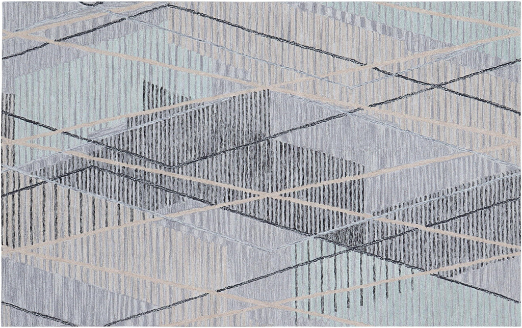 Hand Tufted 5X8, 8X10 and 9X12 ft Charcoal Green wool  geometric modern handmade rug for living room