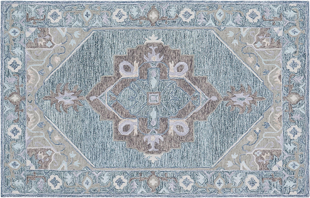 5x8 ft Serene Heritage Hand-Tufted Wool Rug | 8x10 ft Dusty Blue & Sage Medallion