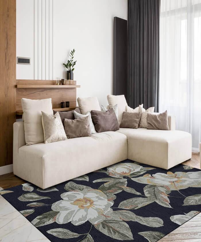 Midnight Magnolia: Hand-Tufted Floral Area Rug (8' x 10')