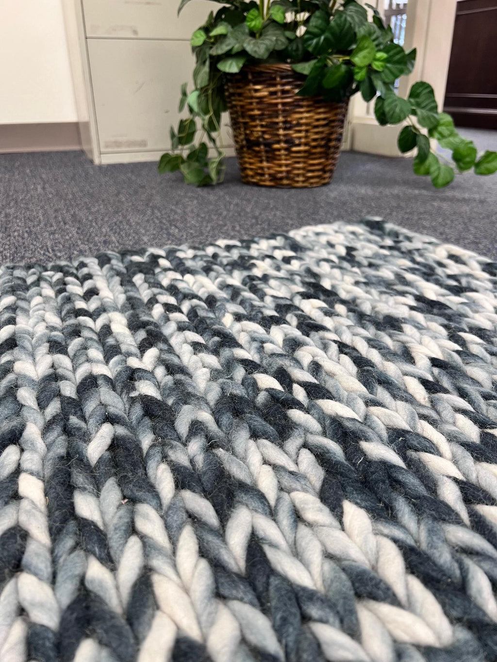 Handwoven Wool Braided Rug, Geometric Modern Design, Small Spaces
